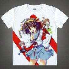 Camiseta de manga corta transpirable unisex con cuello redondo de anime 2D de Haruhi Suzumiya's Melancholy SOS - Negro - Ver 2