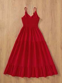 Vestido holgado de tejido suelto con espalda descubierta, deunicoloro y elegante, adecuado para fiestas, citas nocturnas, bodas, primavera/verano - Rojo - Ver 2