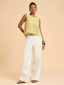 Blusa casual de mujer de cuello redondo sin mangas de color marrón, ideal para vacaciones, verano, primavera, fiestas, playa, San Valentín, disfraz de carnaval, elegante, floral, carnaval, de primavera a verano, fiesta, invitada de boda, cumpleaños, estilo mexicano bohemio para mujer - Amarillo claro - Ver 6