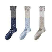 3 Pairs Polka Dot Patchwork Crew Socks, Skin-Friendly Breathable Fabric, Ruffle Trim, Letter Embroidery Design, Korean Style Contrast Color Crew Socks, Soft & Elastic, Slimming & Leg Lengthening, Versatile For Work, School, Daily Wear - Multicolor - View 5