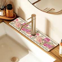 1pc Floral Pattern Faucet Cover, Durable Polyester, Quick Drying, Easy To Clean, Suitable For Kitchen And Bathroom, Easy Installation, Daily Decor, Gift, Bathroom Mat, Durable Faucet Cover, Faucet Accessory - Multicolor - View 1