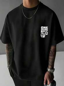 New Men's Printed Short-Sleeve Fashion T-Shirt, A Must-Have For Outings And Dates, "ONE MORE REP," Simple, Versatile, Classic American Style Short-Sleeve Tee - màu đen - Xem 2