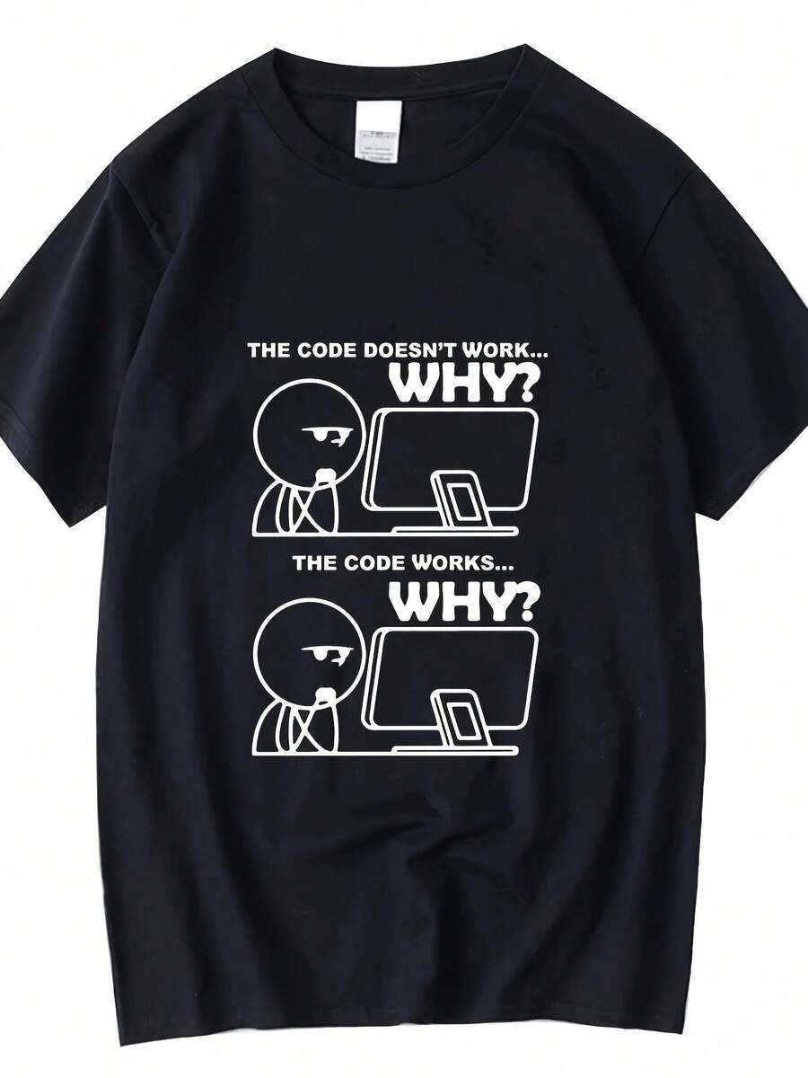 Camiseta de programador para hombre con temática tecnológica, estampado de algoritmo y código - Regalo casual de ciencias de la computación para desarrolladores, ingenieros de software - Camiseta de cuello redondo con diseño digital lavable a máquina - Negro - Ver 1