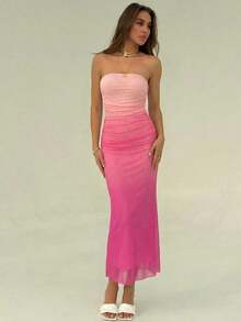 YHHAloruh Vestido de Body entallado con estampado de malla degradado, estilo americanoYHH - Rosa - Ver 4