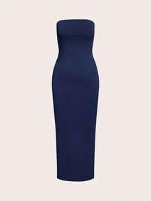 Vestido casual ceñido con escote strapless para cena para mujer - Azul marino - Ver 7