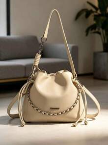 Women's Bucket Bag With Crossbody Chain Strap - Casual And Versatile Style - Apricot - View 1