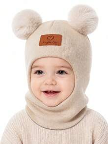 1pc Infant Toddler Newborn Heart Pattern Decor Warm Knitted Hat New Style Children Warm Face Mask Hat Suitable For Autumn/Winter Daily Use - Heart-shaped Double Balls - View 7