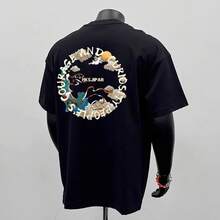 Camiseta de algodón puro de alta calidad, estilo chino moderno, con estampado único, para hombre, de verano, cuello redondo, corte holgado y versátil, de manga corta. LWPQ - 250 g de algodón puro - blanco - Ver 2