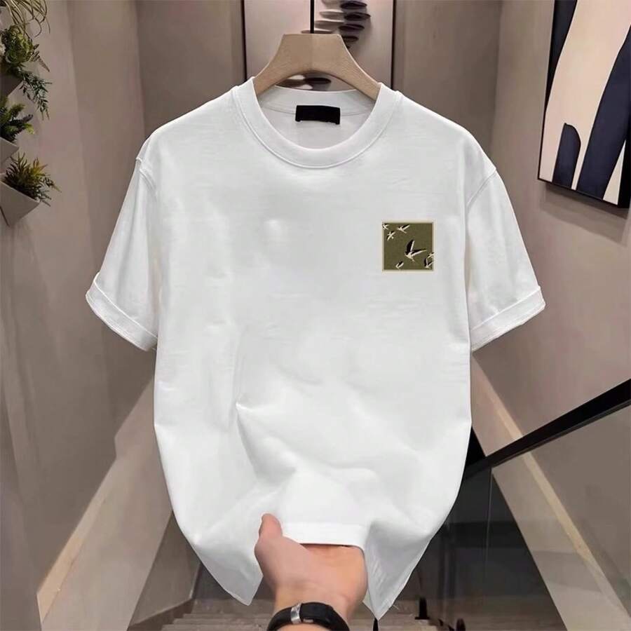Minimalist American-Style T-Shirt, Modern And Made From Premium Pure Cotton, With A Stylish Custom Print. Versatile Short-Sleeved Crew Neck T-Shirt For Men, Ideal For Summer. WGJK - 純棉200克-白色 - 查看 1