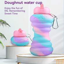 World Cup Edition! 500ml (16.9oz) Gradient Color Foldable Silicone Water Cup - Donut Design Portable Silicone Insulated Bottle With Carabiner, Suitable For Outdoor Travel, Hiking, Camping, Fitness, And Sports - Perfect Gift For Graduation, Back-To-School Day, Valentine's Day, Birthdays, And Christmas For Couples - Màu tím - Xem 5