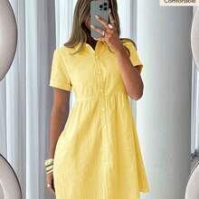 Women's Solid Color Single-Breasted Casual Party Outing Mini Dress,Summer Dresses For Women - Marrón - Ver 9