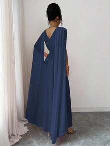 Nuevo vestido ligero con decoración de cinturón de cintura fruncida, diseño de lazo en la espalda, elegante y grácil vestido casual para la temporada de bodas y vacaciones - azul real - Ver 2