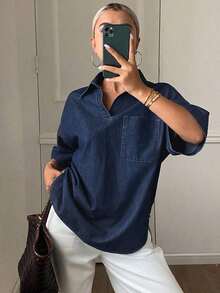 Blusa vaquera suelta y casual de color natural para mujer, nueva llegada para el otoño - Azul 2 - Ver 6