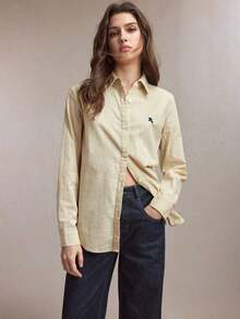 Camisa de manga larga con botones de estilo empresarial de hombro regular en color rosa, adecuada para el tránsito urbano, la oficina y el uso casual, primavera/verano - Albaricoque - Ver 8