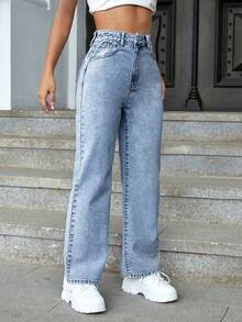 ICON Jeans de cintura alta y pierna recta para verano - Lavado ligero - Ver 4