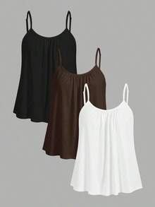 Paquete de 3 camisetas de tirantes acampanadas de algodón al 95% con lunares, en negro, blanco y gris, de corte holgado con tirantes ajustables para primavera/verano, con estilos retro vintage Y2K de chica suave y chica limpia, de vuelta al colegio, para el hogar, festivales occidentales, deportes, generación Z, ciclismo de verano y yoga - Multicolor 4 - Ver 11