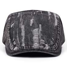 1 chiếc mũ lưỡi trai denim bạc màu, kiểu mũ Ivy Newsboy cổ điển, mũ beret vành cong điều chỉnh được, kiểu dáng thường ngày. - A - Xem 2
