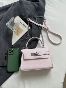時尚優雅金屬環飾女款手提包，高端訂製面料搭配時尚星星圖案與金屬扣設計單肩包，現代都市通勤風可拆卸鍊條單肩/斜挎包 - 粉色 - 查看 7