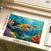 1 件装海龟印花吸水垫/沥水垫/滴水垫，适用于咖啡机、餐具 - 吸水性强的聚酯纤维桌面保护垫，带橡胶防滑垫，可用于厨房台面装饰、家庭酒吧和餐桌 - 彩色 - 查看 16