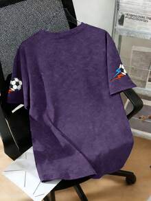 Kids Casual Printed Round Neck Short Sleeve T-Shirt Series, With Football And Lightning Graphic Prints, Suitable For Students To Wear In Summer - Purple - View 2