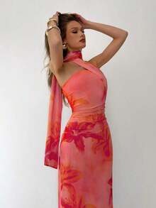 Vestido de mujer elegante y sexy con estampado floral de malla - Multicolor 2 - Ver 4
