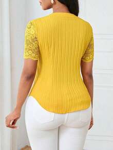 Camisa casual de mujer de unicolor y estilo simple para uso diario, verano - Amarillo 2 - Ver 2