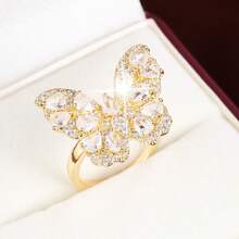 1 chiếc nhẫn điều chỉnh được thiết kế hình bướm, đính đá Cubic Zirconia, dành cho nữ. - Nhiều màu - Xem 12