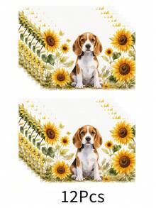 1 pieza Mantel individual de lino con estampado de perro, tapete para desayuno, posavasos de café, base para tazón, accesorio de cocina, fácil de limpiar, apto para el hogar, restaurante, decoración del comedor, regalo festivo, regalo para amigos, juego de múltiples piezas - Multicolor - Ver 17