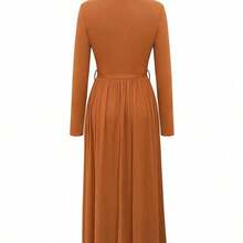 HUTENER Women's Long Dress, Solid Color Turtleneck Long Sleeve Bodycon Maxi Dress, Belted Waist Long Dress, Flowy Slimming, Retro Style, Versatile Office Wear Long Dress, Suitable For Spring, Summer And Autumn Elegant Black - Negro - Ver 6