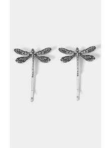 Noxbound 2 pièces Élégant style vintage de la cour Clips pour cheveux en métal en forme de libellule, accessoires pour cheveux en alliage de 5 cm/1,97 po, convenant pour le port quotidien, le maquillage, le bain, les déplacements, les vacances, les sorties, l'école, les fêtes, les festivals, les cadeaux. Pinces plates, pinces à pression, barrettes, pinces à cheveux, accessoires pour la tête, épingles à cheveux - Argent ancien - Voir 1