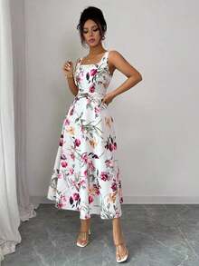 1 pieza Vestido Elegante Estampado con Cintura Ajustada para Mujer - Amarillo - Ver 9