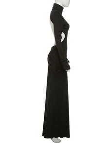 Vestido largo liso cuello alto verano 2025, ajustado elegante con espalda descubierta estilo moda - Negro - Ver 6