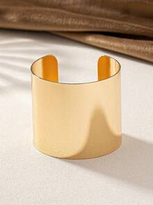 1 pieza Elegante brazalete abierto versátil con textura, estilo minimalista europeo y americano - Dorado - Ver 2