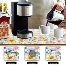 1pc Dish Drying Mat, Coffee Machine Mat, Checkered Background With Colorful Wild Flowers And Butterflies Pattern, Fresh And Natural Style, Suitable For Dining Table And Cafe, Absorbent And Draining, Multi-Purpose Pad, Home Gift, Desktop Decor - XYLSD-361 - View 7