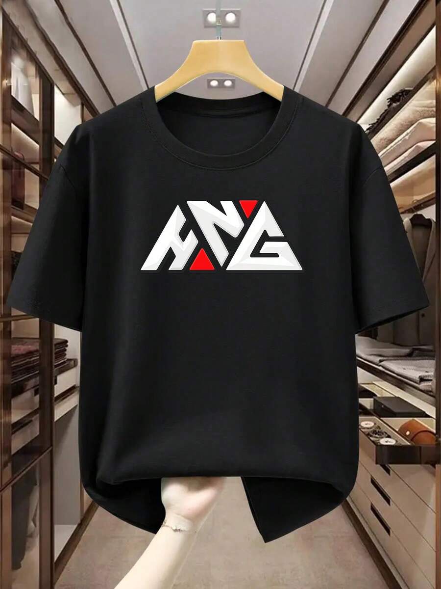 Camiseta de manga corta 100% algodón para hombre de talla grande, moderna camiseta de manga corta con cuello redondo y estampado de letras con diseño de logo ANZ, cómoda camiseta casual de manga corta para verano, TALLA GRANDE