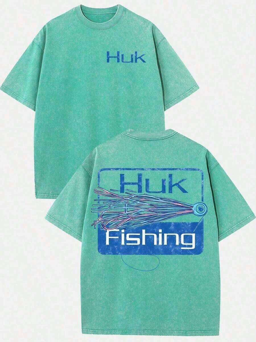 Womens Clothes;Summer Tops100% Cotton VPRNT Men's Distressed Cotton Retro HUK Fishing Colorful Lure Graphic Tee, Loose Casual Crewneck Short Sleeve T-Shirt, Vintage Fishing Gear Style Top - Unisex Women's & Men's Campus Daily Wearsummer OutfitsLong Sleeve Women Sports Tees & Tanks CEDQ - Lake Green - View 1