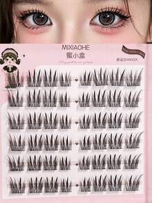 MIXIAOHE 48 Cụm Mi Giả Kiểu Cánh Xoẹt Không Keo, 13mm, Kiểu Manga, Tự Nhiên, Chân Thực & Thân Thiện Với Máy Ảnh, Thiết Kế Tách Chân Mi Rõ Ràng, Thích Hợp Cho Trang Điểm Hàng Ngày. - Xem 2