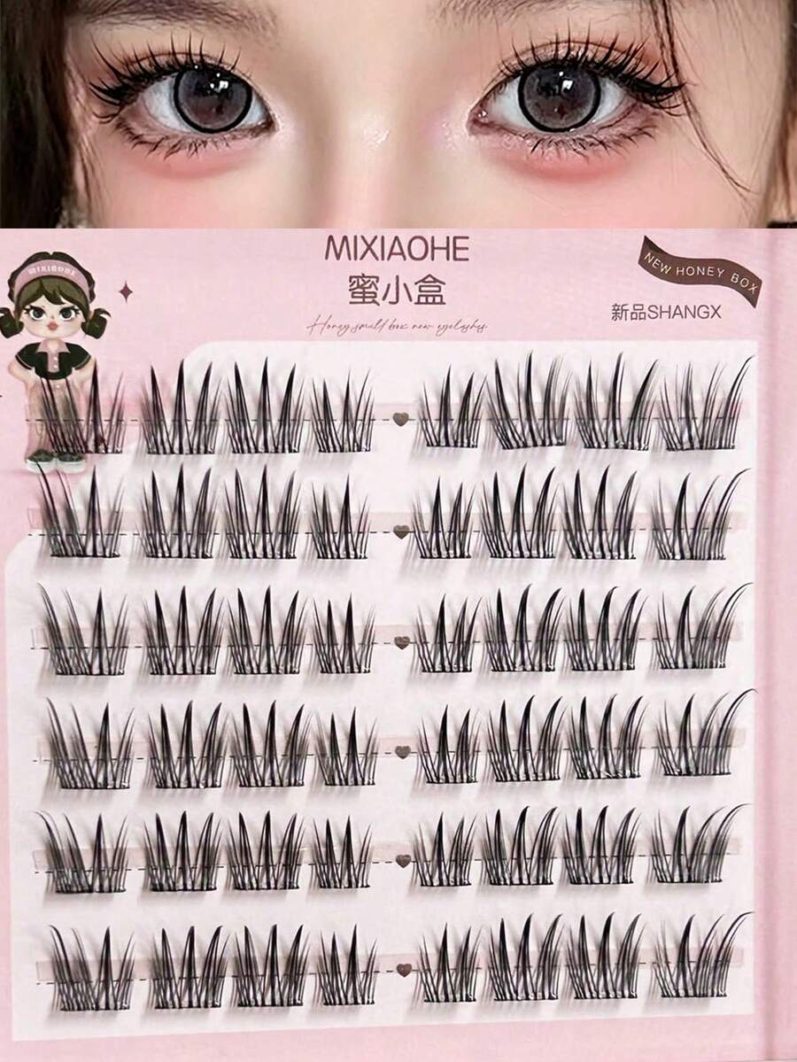 MIXIAOHE 48 Cụm Mi Giả Kiểu Cánh Xoẹt Không Keo, 13mm, Kiểu Manga, Tự Nhiên, Chân Thực & Thân Thiện Với Máy Ảnh, Thiết Kế Tách Chân Mi Rõ Ràng, Thích Hợp Cho Trang Điểm Hàng Ngày.
