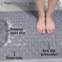 PVC Bathroom Floor Mat With Massage Nodes - Shower Mat, 0.35 Inch Thick Soft Cushioned  And Durable PVC Bathroom Mat, Hand Washable - Non-Slip Bathroom Accessories (Multiple Colors Available) - 深灰色 - 查看 3