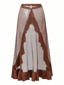 Swim Oasis Conjunto de traje de baño de verano para mujer, estilo elegante y noble personalizado, de tela especial calada, para playa, piscina, ocio, fiesta y vacaciones, primavera/verano - Marrón - Ver 6