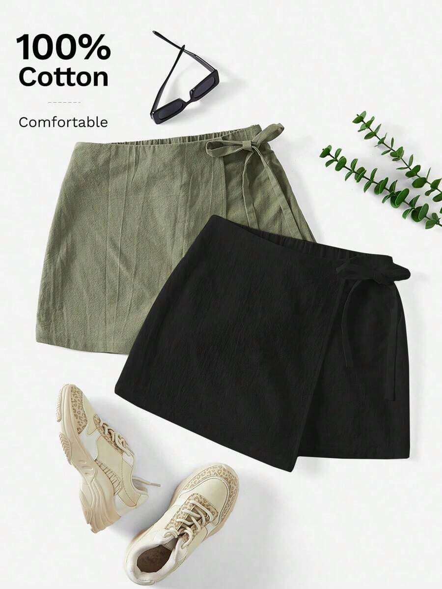 Falda pantalón envolvente casual con lazo, de verano para mujer - Multicolor - Ver 1