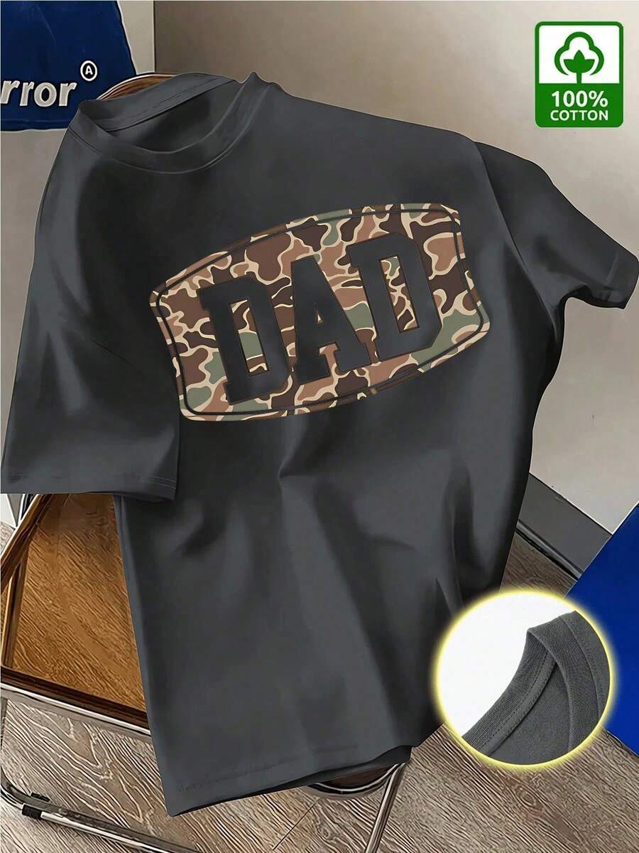 Camiseta de Camuflaje con Tema de Padre - Camiseta de Hombre 100% Algodón Estilo Vintage de Calle, Cómoda Cuello Redondo de Manga Corta, Esencial para Hombres, Puede Usarse como Regalo TTTG - Blanco - Ver 1