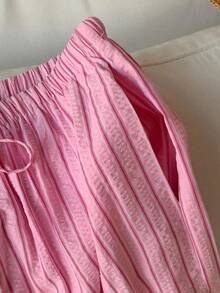 Pantalones a rayas rosas para mujer, vacaciones de verano - Rosa - Ver 5