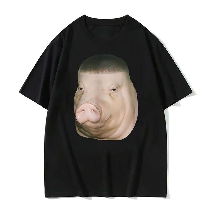 Wiggers Pig Fade Buzz corte de pelo divertido Meme camisetas ropa de hombre Camiseta de Humor Retro Unisex de gran tamaño suelta 100_ Camiseta de algodón - forma - Ver 1