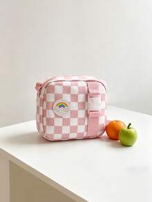 1pc Refreshing Checkerboard Pattern Crossbody Bag, Rainbow Decor Nylon Shoulder/Handbag, Suitable For Teenagers Outings, Fits Phone & Coins - A - View 5