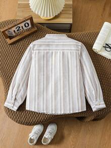 Camisa delgada de manga larga con cuello para niño preadolescente, estilo universitario, otoño - Albaricoque - Ver 2