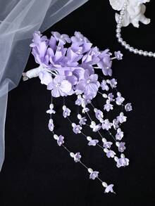 1件裝多色花卉流蘇髮夾，哥德風布藝花朵側夾，適合Cosplay與主題婚禮派對 - 白色 - 查看 4