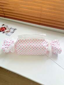 1pc INS Style Pink Plaid & Polka Dot Candy Tissue Box Cover, Girly Design, Dual Use For Living Room And Car - Multicolor - View 3