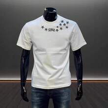 Camiseta retro de moda para hombre, de cuello redondo y versátil, estilo casual de verano, corte holgado, moderna y de algodón puro de manga corta. 439E - 200 g de algodón puro - negro - Ver 4