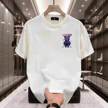 Camiseta de manga corta para hombre de algodón puro con estampado de oso de dibujos animados, cuello redondo, estilo casual y a la moda, nueva  2025, éxito de  de verano. PMVN - 200 g de algodón puro - negro - Ver 3